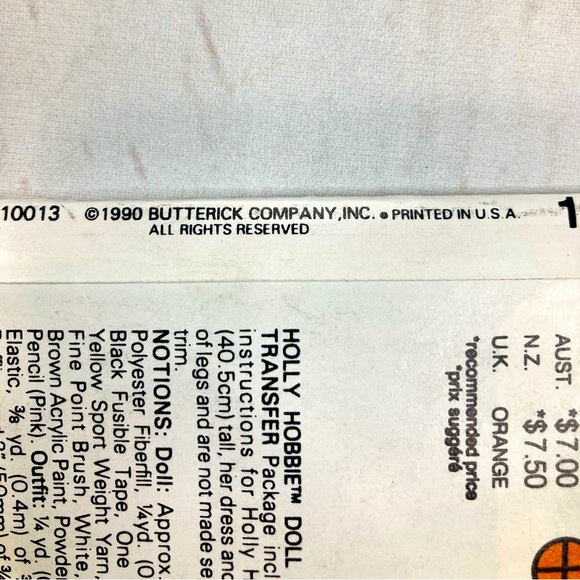 Butterick Holly Hobbie #146 Patterns Vintage 1990 One Size DIY - Picture 4 of 12